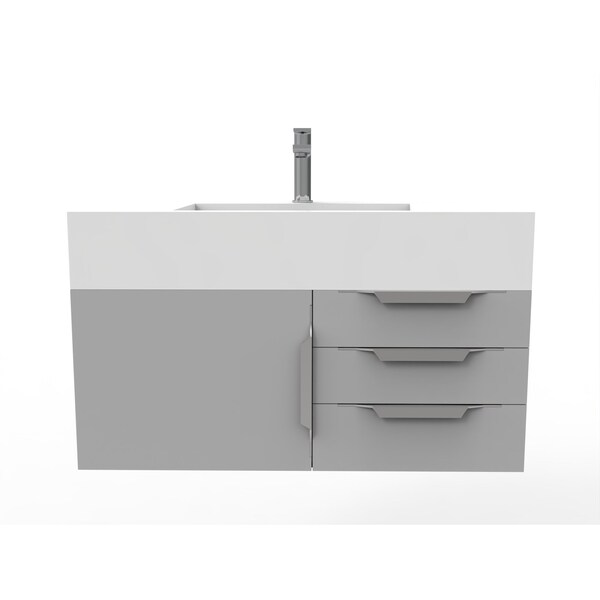 Castello Usa Nile 36" Wall Mounted Gray Vanity With White Top AndAnd Chrome Handles CB-MC-36G-CHR-2053-WH - main